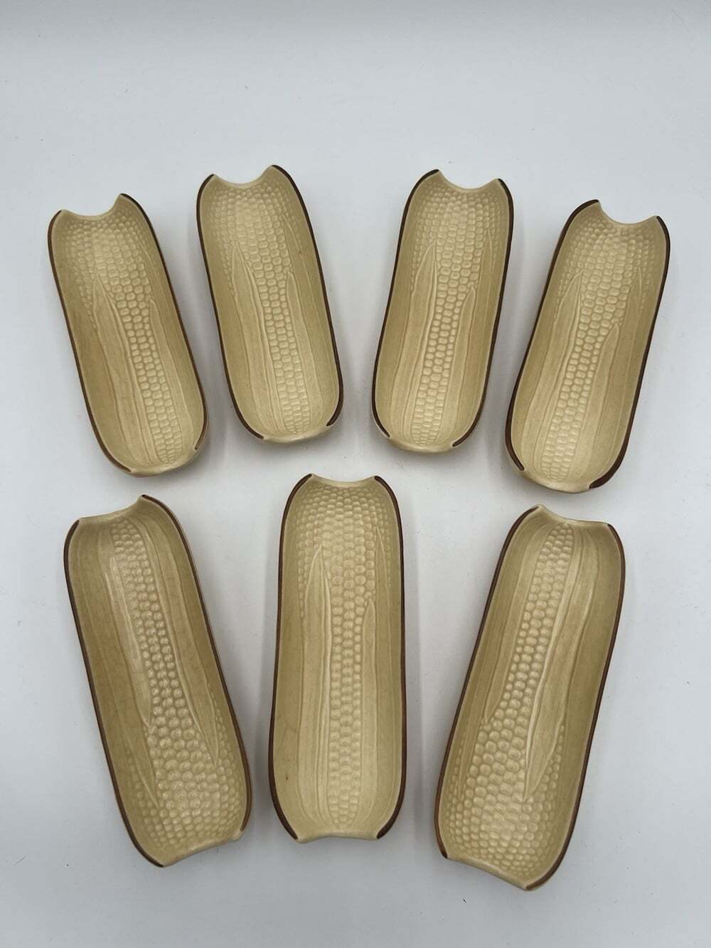 Vintage Pfaltzgraff Corn on Cob Dishes Set of 7 Maize Yellow Gold Trim Footed